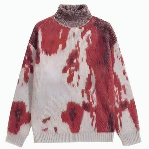 Y2K Fashion Tie Dye Turtle Neck Knitted Sweater - Coquette Aesthetic