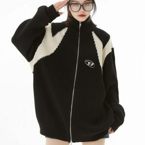 Y2K Fashion Turtleneck Zip-Up Loose Cardigan - Coquette & Acubi Style