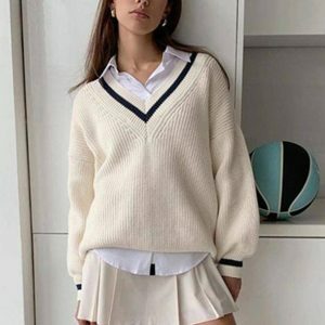 Y2K Fashion V Neck Sweater - Coquette Style with Soft Girl Aesthetic