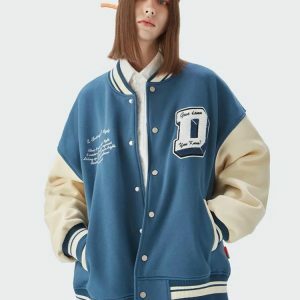 Y2K Fashion Varsity Jacket - Dark Coquette Style with Embroidered Details