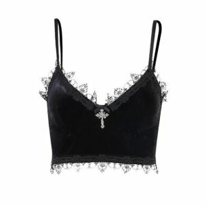 Y2K Fashion Velvet Grunge Crop Top - Coquette & Acubi Aesthetic Style