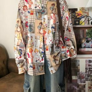 Y2K Fashion Vintage Cartoon Oversized Shirt - Aesthetic Coquette Style