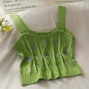 Y2K Fashion Vintage Flower Knitted Top - Coquette Aesthetic Style