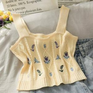 Y2K Fashion Vintage Flower Knitted Top - Coquette Aesthetic Style