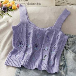 Y2K Fashion Vintage Flower Knitted Top - Coquette Aesthetic Style