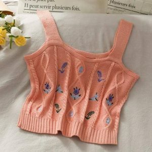 Y2K Fashion Vintage Flower Knitted Top - Coquette Aesthetic Style