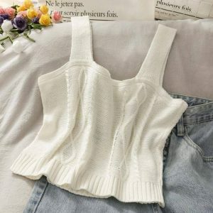 Y2K Fashion Vintage Flower Knitted Top - Coquette Aesthetic Style