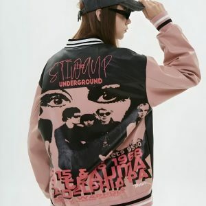 Y2K Fashion Vintage Grunge Varsity Jacket - Coquette & Acubi Style