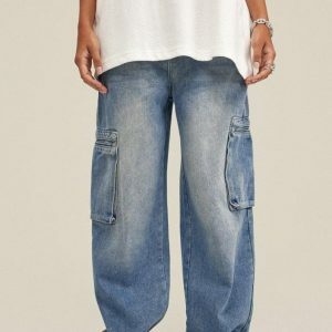 Y2K Fashion Washed Baggy Cargo Jeans - Coquette & Acubi Style Essential