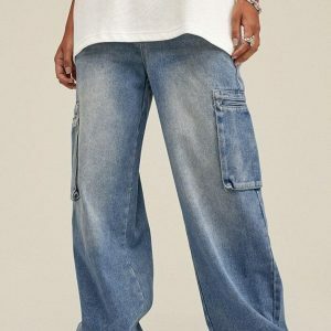 Y2K Fashion Washed Baggy Cargo Jeans - Coquette & Acubi Style Essential