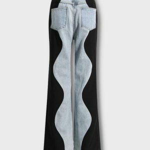 Y2K Fashion Wave Panel Jeans - Acubi Style Aesthetic Denim for Coquette Looks