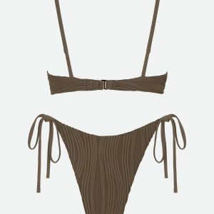 Y2K Fashion Wavy Striped Wired Cup Bikini Set - Coquette Aesthetic Swimwear