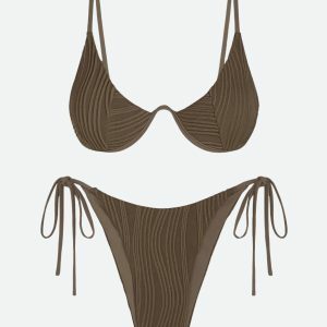 Y2K Fashion Wavy Striped Wired Cup Bikini Set - Coquette Aesthetic Swimwear