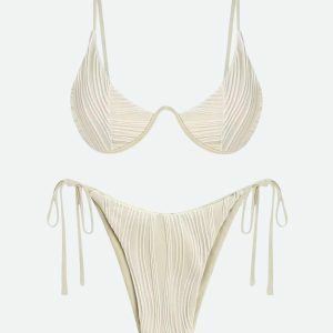 Y2K Fashion Wavy Striped Wired Cup Bikini Set - Coquette Aesthetic Swimwear