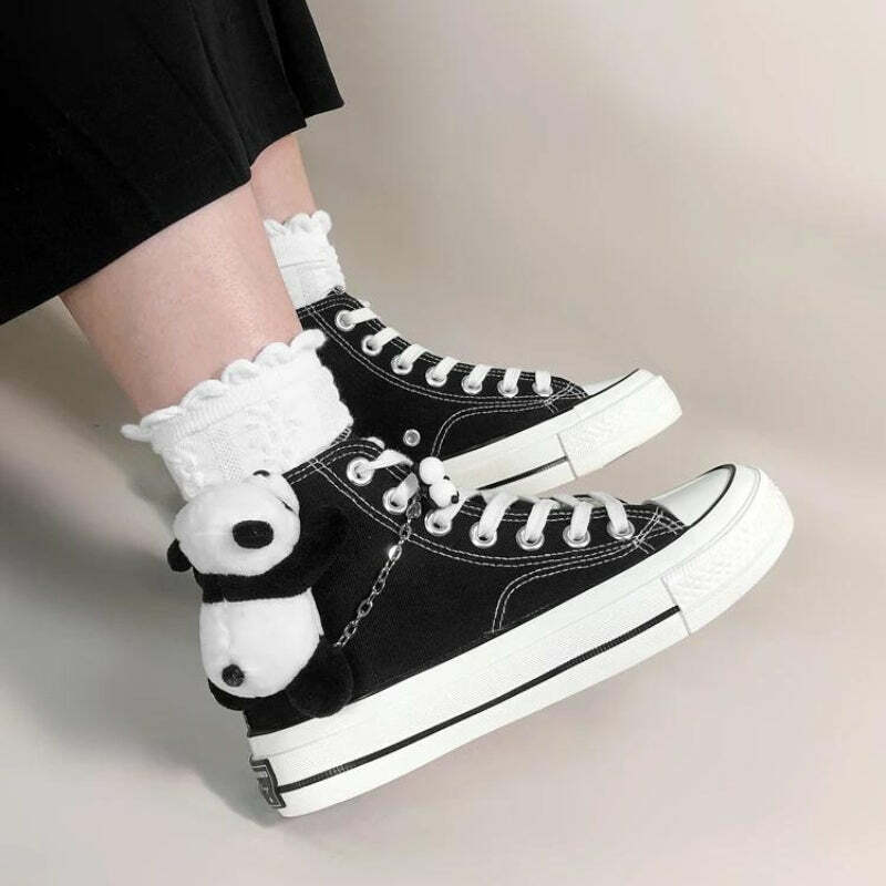 Y2K Fashion Weirdcore Panda Canvas Shoes - Aesthetic Coquette Style