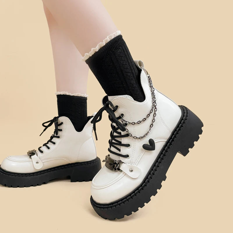 Y2K Fashion White Platform Boots - Coquette Style & Aesthetic Footwear