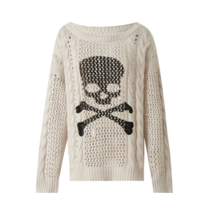 Y2K Fashion White Skeleton Knitted Sweater - Dark Coquette Aesthetic