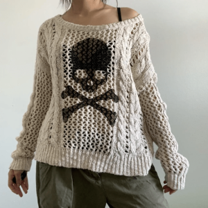 Y2K Fashion White Skeleton Knitted Sweater - Dark Coquette Aesthetic