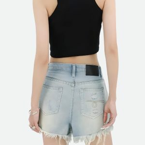 Y2K Fashion Wide Leg Ripped Denim Shorts - Acubi & Coquette Style