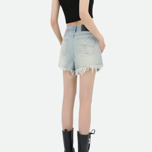 Y2K Fashion Wide Leg Ripped Denim Shorts - Acubi & Coquette Style