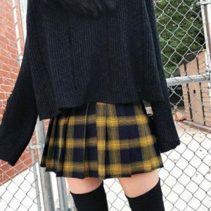 Y2K Fashion Yellow Checkered Skirt - Coquette Style Aesthetic Outfit