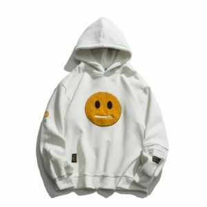 Y2K Fashion Zipper Pocket Emoji Hoodie - Coquette & Acubi Style