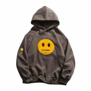 Y2K Fashion Zipper Pocket Emoji Hoodie - Coquette & Acubi Style