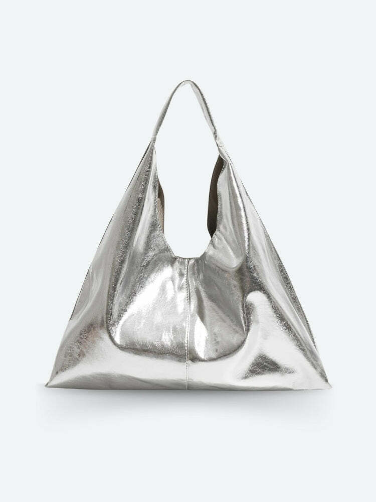 Y2K Faux Patent Leather Hobo Bag - Coquette Style for Aesthetic Outfits