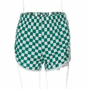 Y2K Green Checkered Shorts - Acubi Style Coquette Aesthetic Outfit