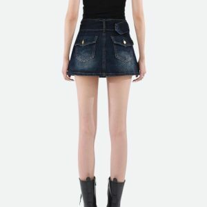 Y2K Grunge Belted Denim Mini Skirt - Acubi & Coquette Aesthetic Style