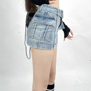 Y2K Grunge Cargo Jean Mini Skort - Acubi & Coquette Aesthetic Style