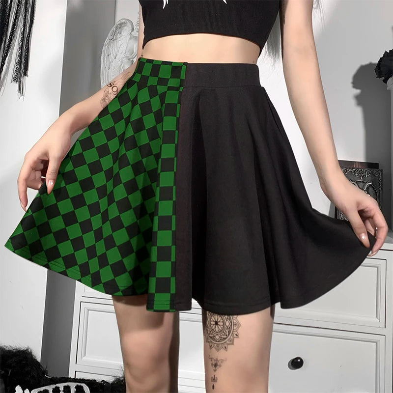 Y2K Grunge Checked A-Line Mini Skirt - Coquette & Acubi Style