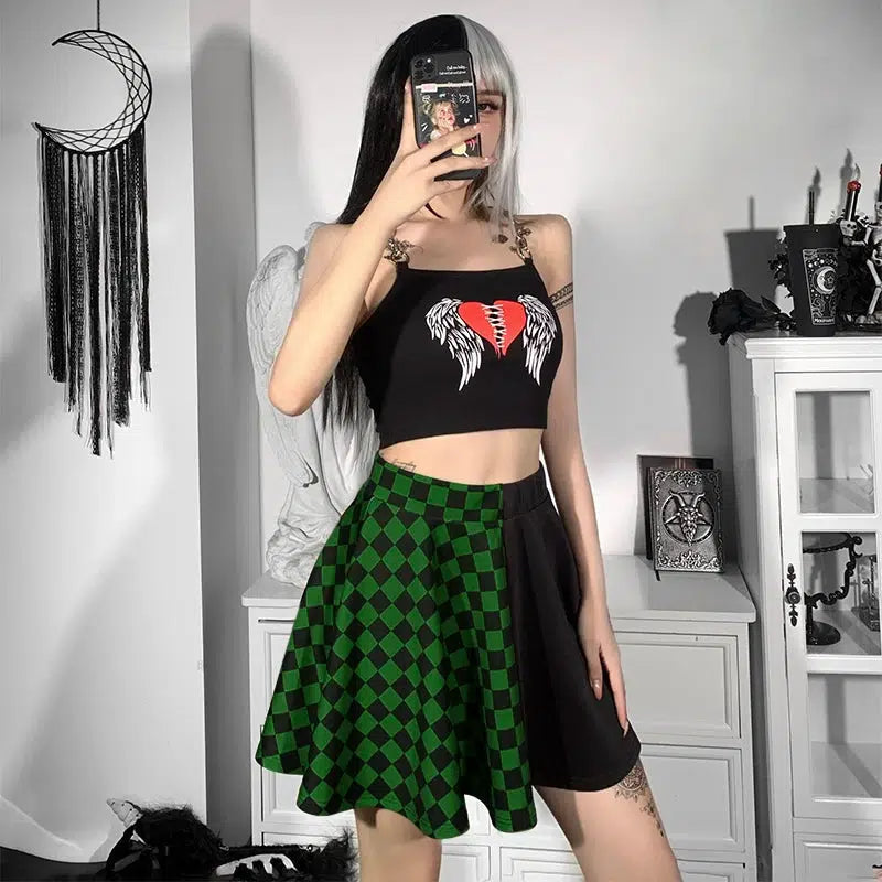 Y2K Grunge Checked A-Line Mini Skirt - Coquette & Acubi Style