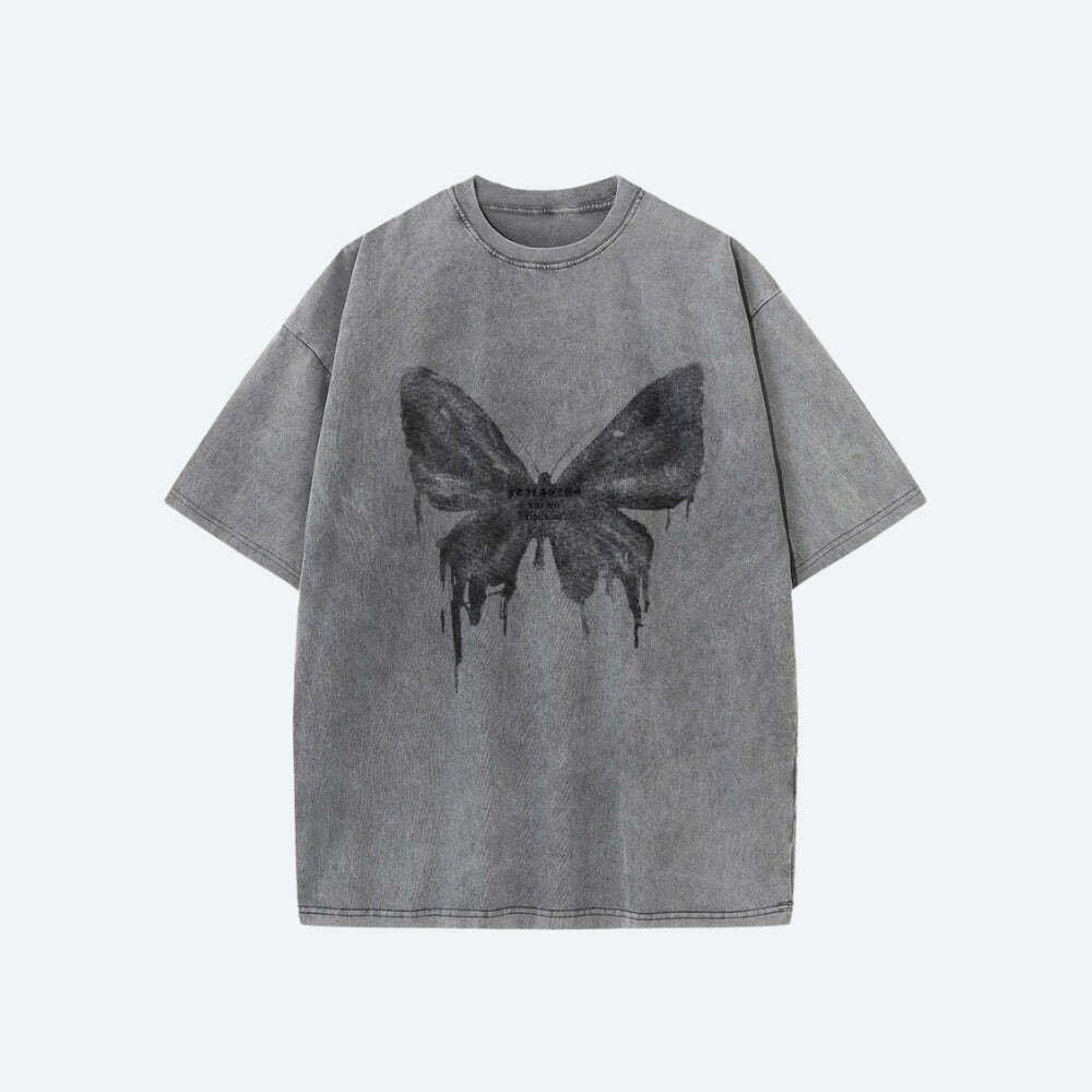 Y2K Grunge Distressed Butterfly Tee - Aesthetic Coquette Style Top