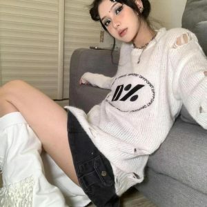 Y2K Grunge Distressed Knit Sweater - Acubi & Coquette Aesthetic Fashion