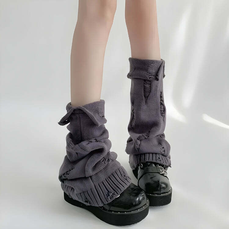 Y2K Grunge Distressed Knitted Leg Warmers for Coquette & Acubi Style