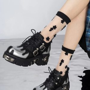 Y2K Grunge Flame Chunky Platform Shoes for Coquette & Acubi Style