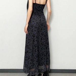 Y2K Grunge Floral Maxi Dress - Coquette Style with Soft Aesthetic Touch