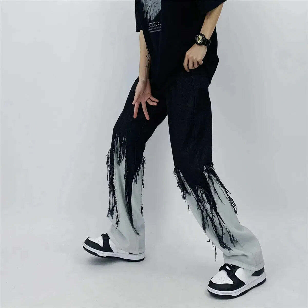 Y2K Grunge Fringed Straight Leg Jeans - Acubi & Coquette Style