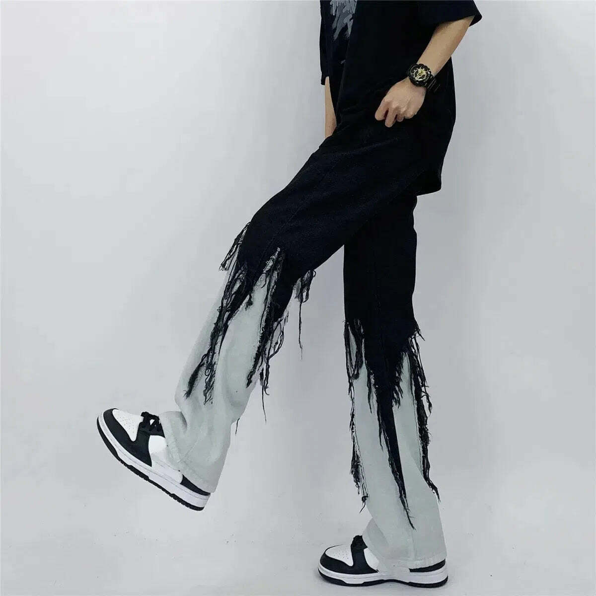 Y2K Grunge Fringed Straight Leg Jeans - Acubi & Coquette Style