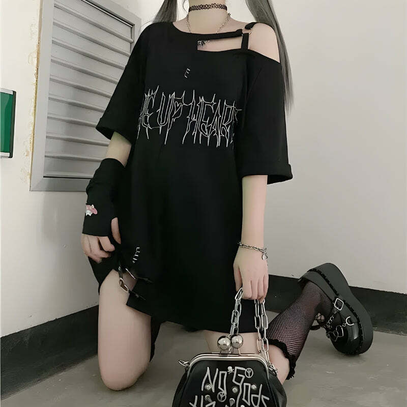 Y2K Grunge Heart Graphic Long Tee - Coquette & Acubi Aesthetic Fashion