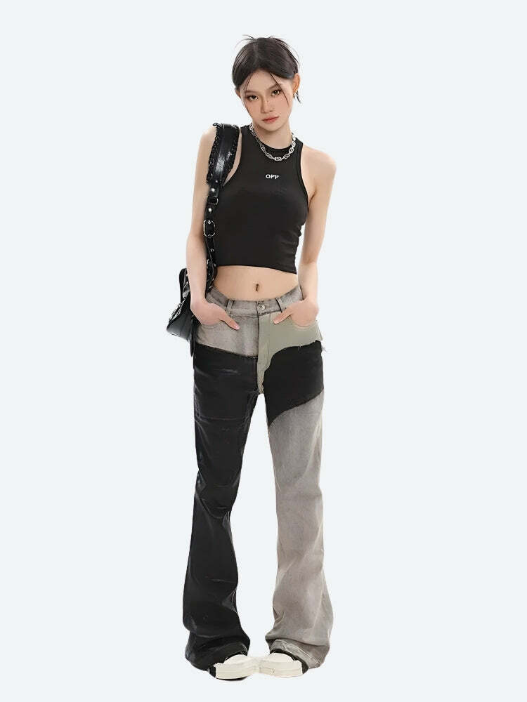 Y2K Grunge Patchwork Flare Pants | Acubi Fashion & Coquette Style