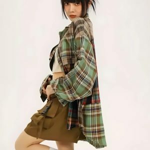 Y2K Grunge Plaid Shirt - Acubi Fashion & Coquette Style Essential