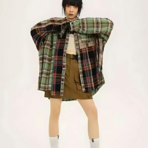 Y2K Grunge Plaid Shirt - Acubi Fashion & Coquette Style Essential