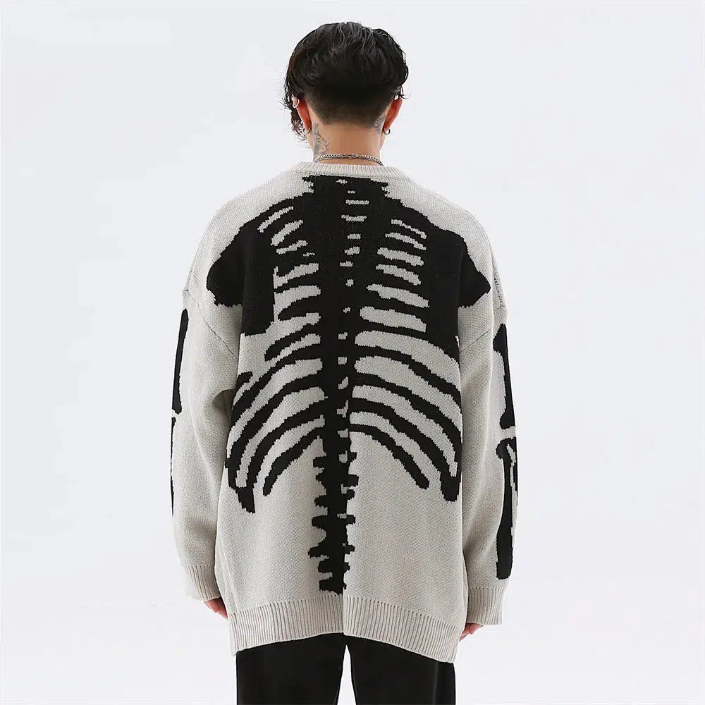 Y2K Grunge Skeleton Knitted Sweater - Dark Coquette Aesthetic Fashion