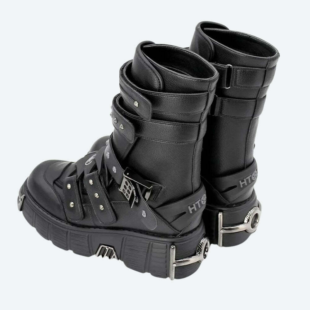 Y2K Grunge Velcro Straps Chunky Platform Boots for Coquette Style