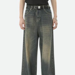 Y2K Grunge Wide Leg Denim Jeans - Acubi Style & Coquette Aesthetic