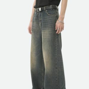 Y2K Grunge Wide Leg Denim Jeans - Acubi Style & Coquette Aesthetic