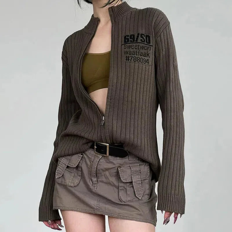 Y2K Grunge Zip-Up Cardigan Jacket | Coquette & Acubi Aesthetic Fashion