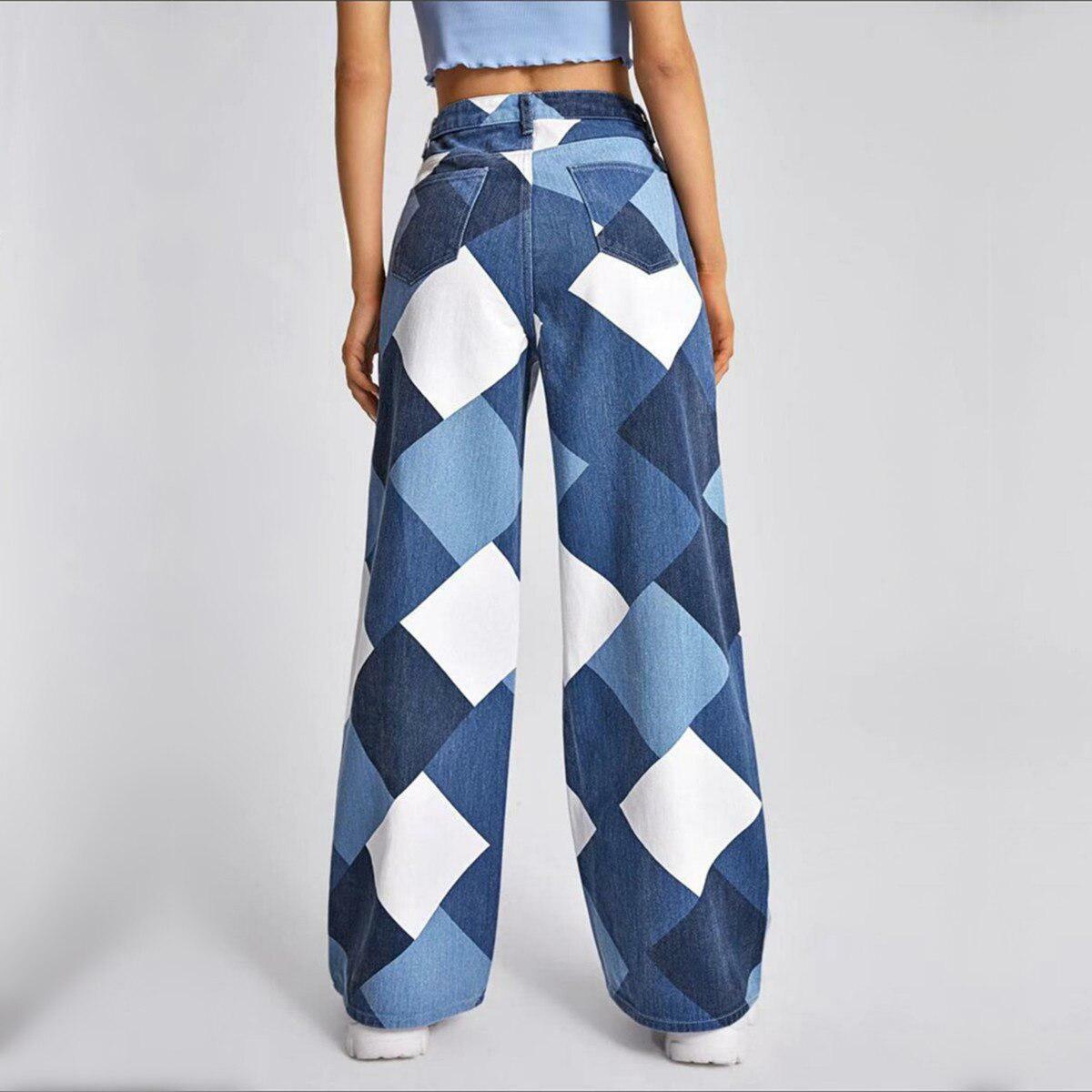 Y2K Harlequin Wide Leg Jeans - Acubi Fashion & Coquette Style Essential